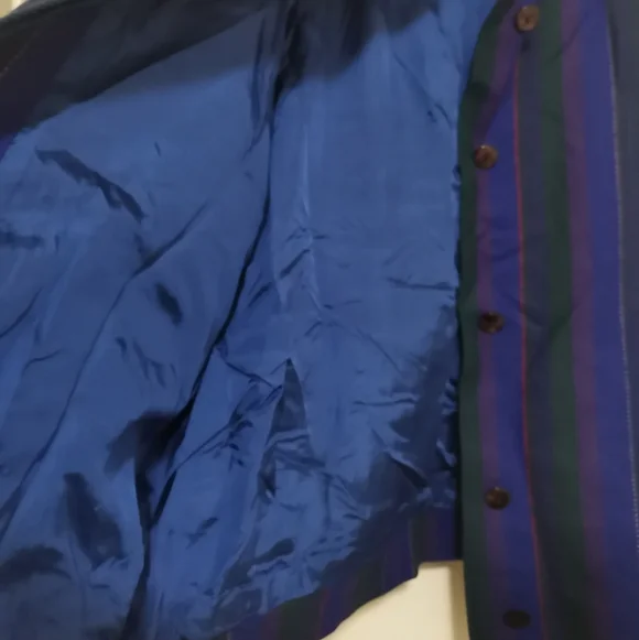 Vintage Avoca Collection Blue Purple Striped 100% Pure New Wool Jacket - Picture 8 of 10